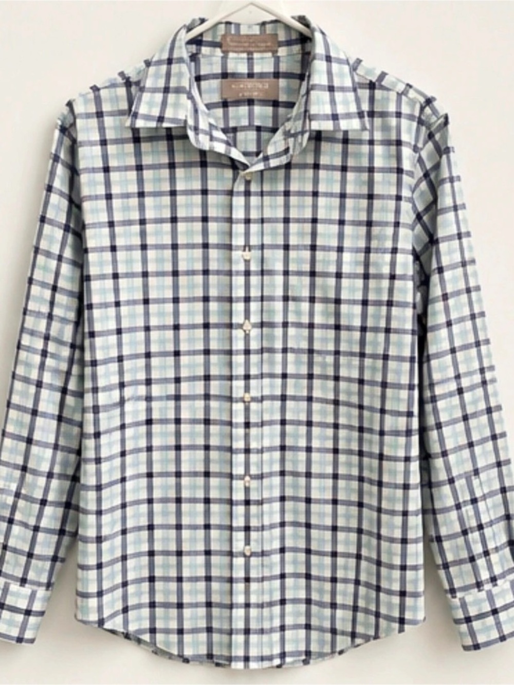Nordstrom Trim Fit Plaid Button Down Blue & White Men's 16 1/2